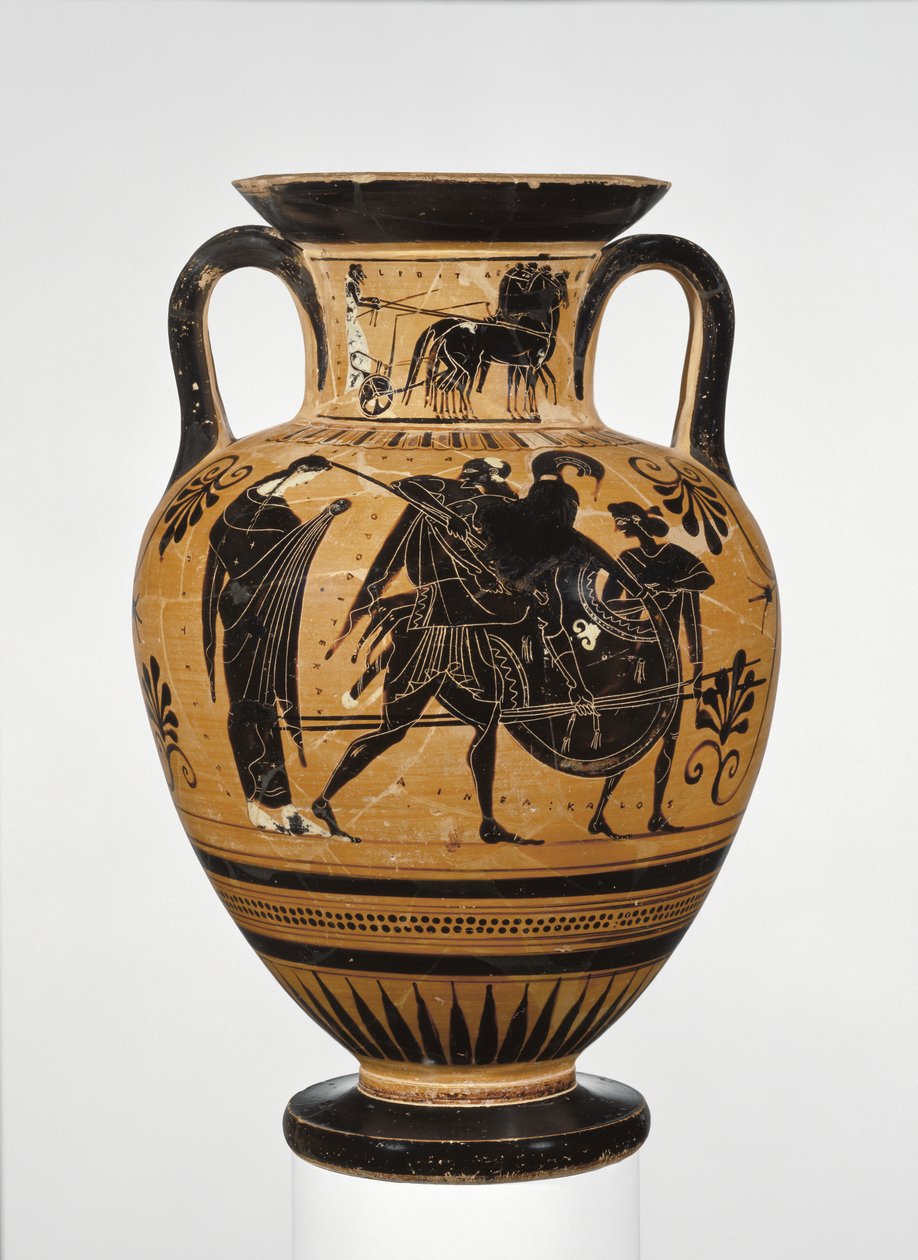 Athenian Attic black-figure neck amphora showing the sack of Troy c.510 BC by Greek