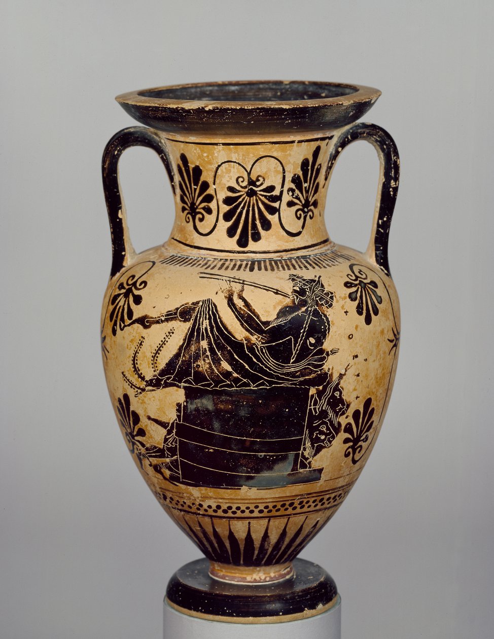 Attic Black-Figure Amphora: A Musician Playing Pipes by Greek