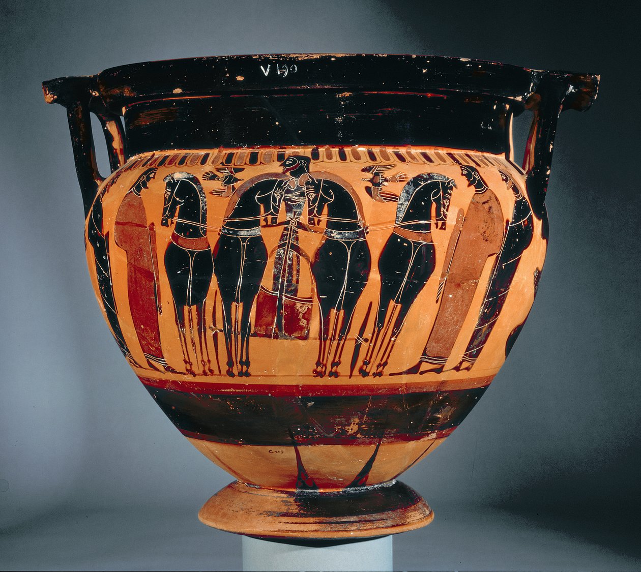 Attic Black-Figure Column Krater Depicting a Chariot by Greek