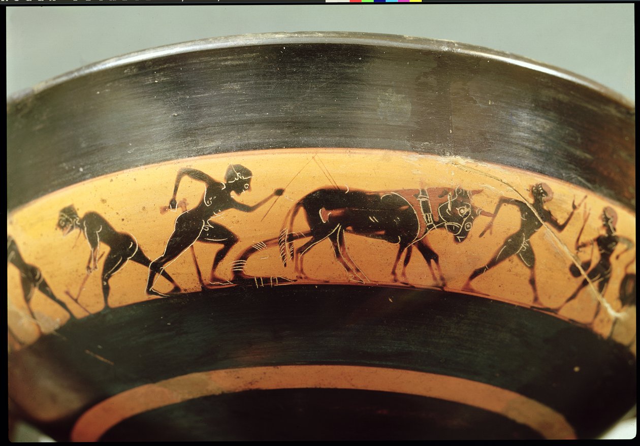 Attic black-figure cup depicting workers in a field, from Athens (detail) by Greek