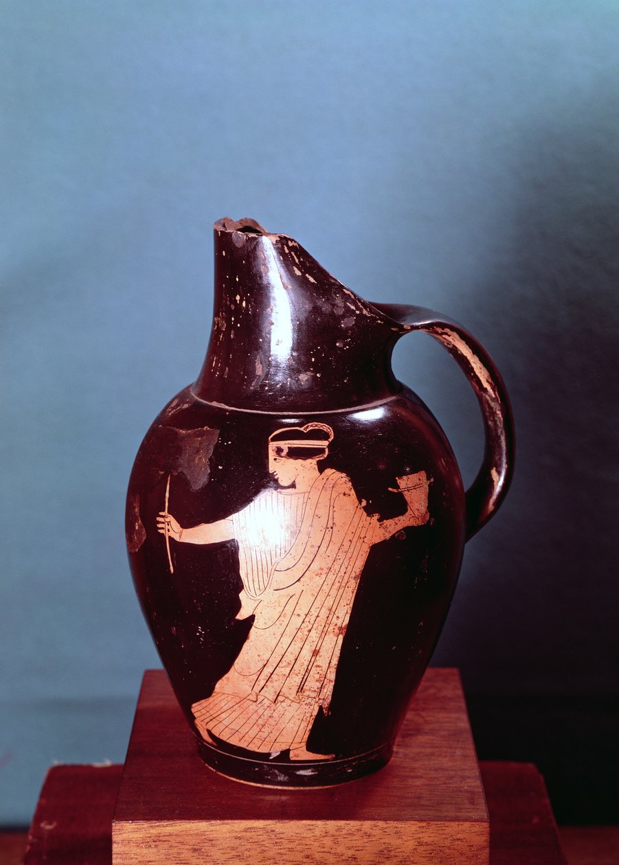 Attic red-figure oinochoe, depicting the sorceress Circe being pursued by Ulysses by Greek