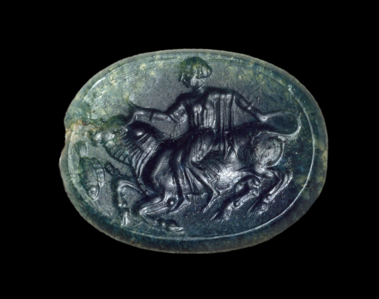 Scaraboid Depicting Europa and the Bull, Greek from Cyprus, Late Archaic by Greek
