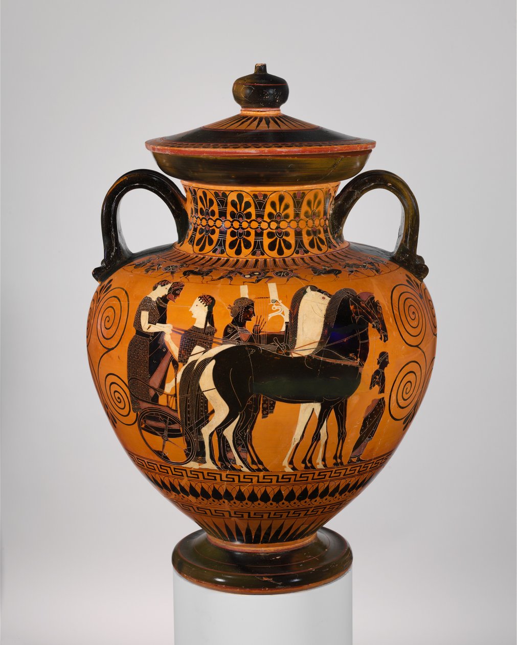 Terracotta neck-amphora with lid and knob, c.540 B.C by Greek