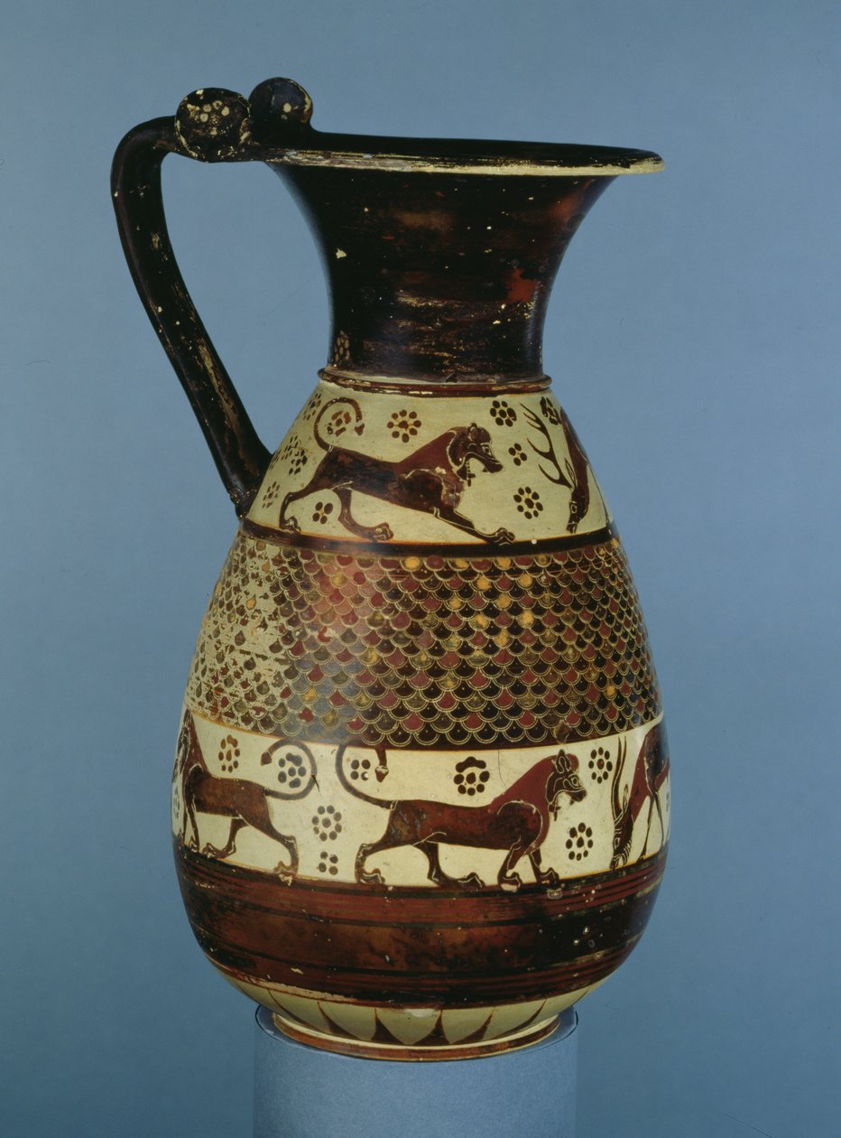 Transitional Protocorinthian-Corinthian Olpe Decorated with an Animal Frieze, from Camirus, Rhodes by Greek