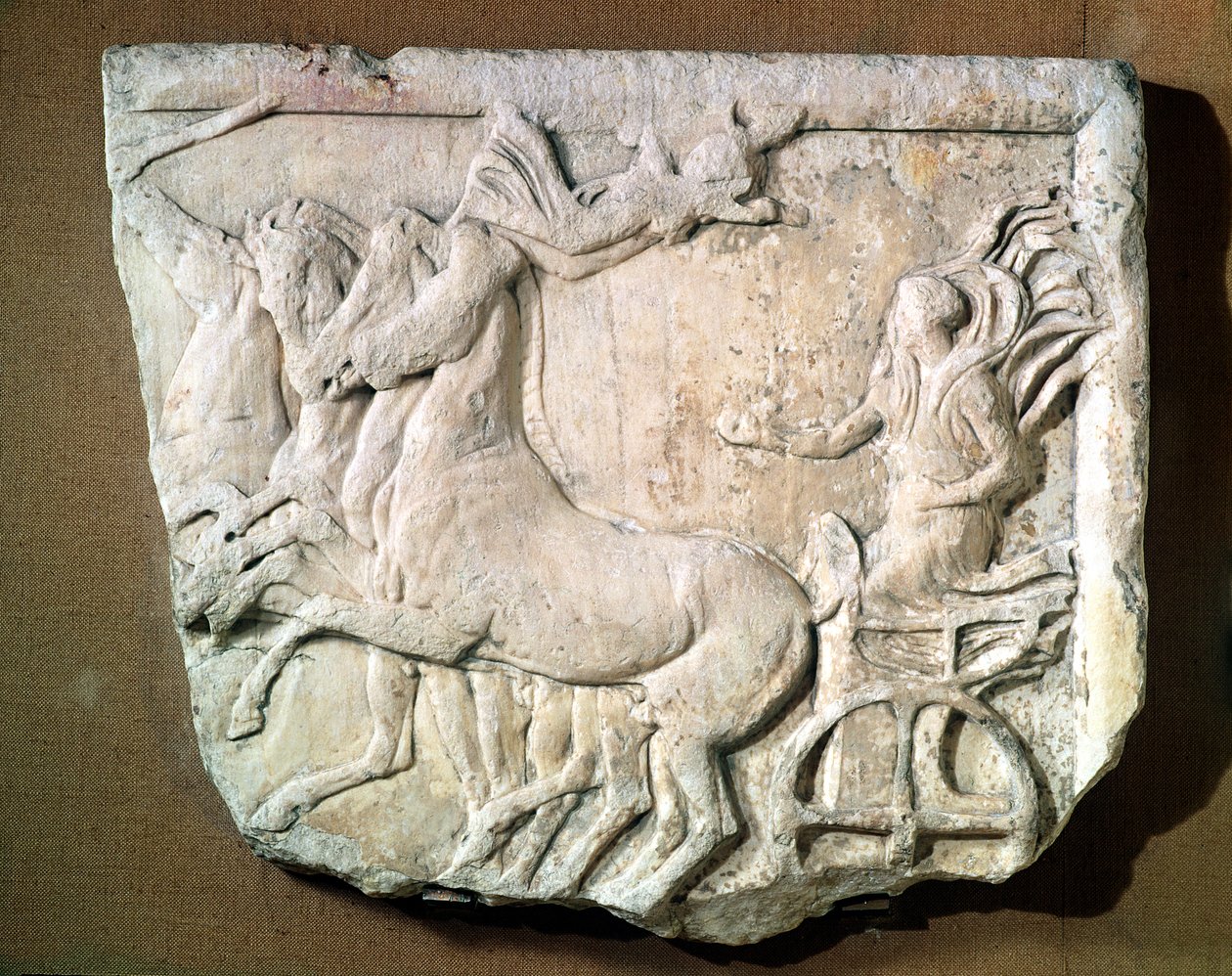 Votive Relief Commemorating a Victory in the Four Horse Chariot Race at the Panathenaic Games by Greek