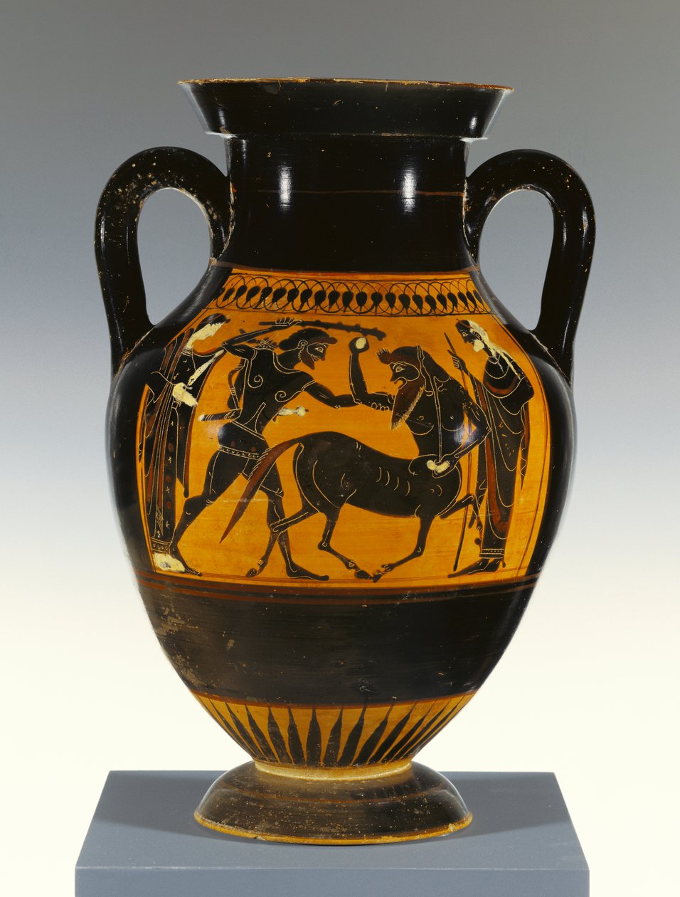 Athenian Attic Black-Figure Panel-Amphora Type B with Heracles Attacking the Centaur by Greek