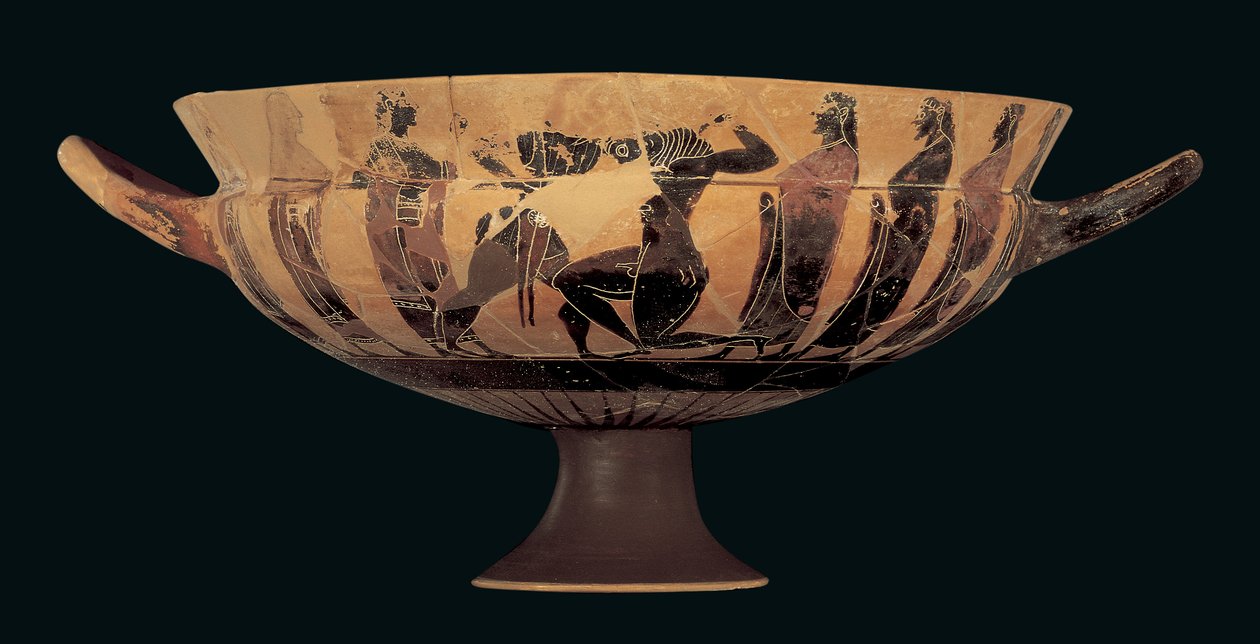 Attic black-figure siana cup depicting Theseus and the Minotaur, 560-550 BC by Greek