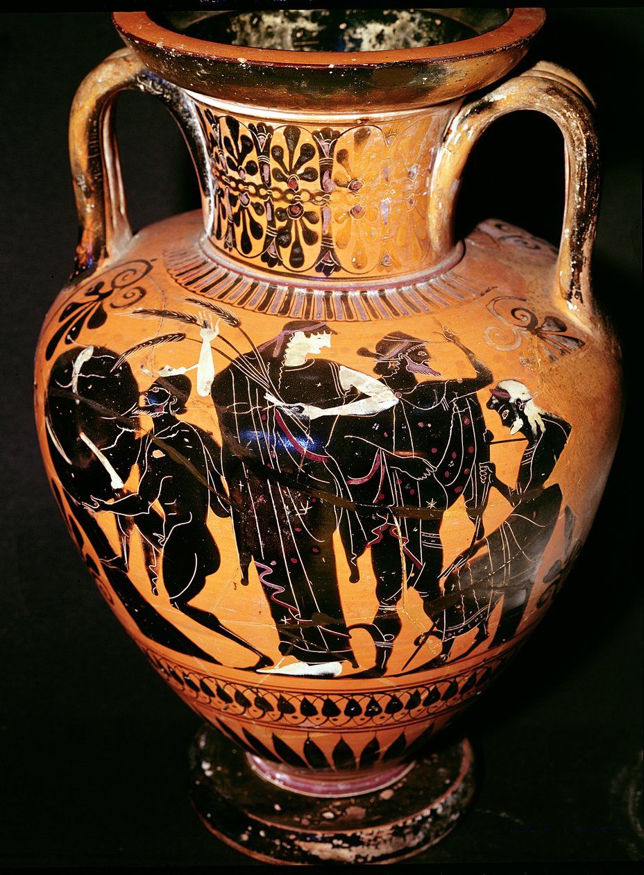 Attic black-figure vase depicting Synthos, Demeter, Hermes and the boatman, c.535-540 BC by Greek
