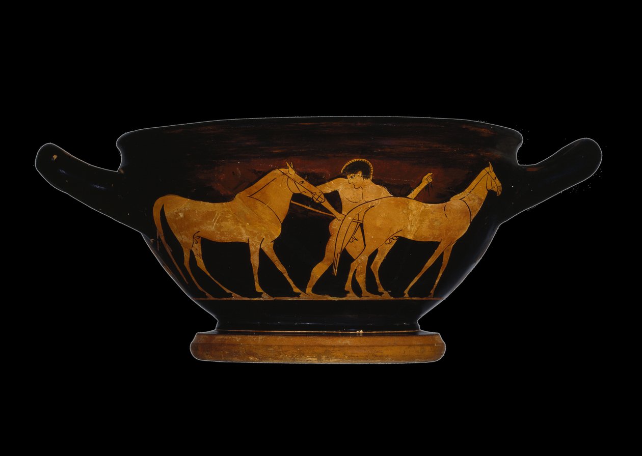 Attic Red-Figure Skyphos, Depicting Herakles and the Mares of Diomedes by Greek