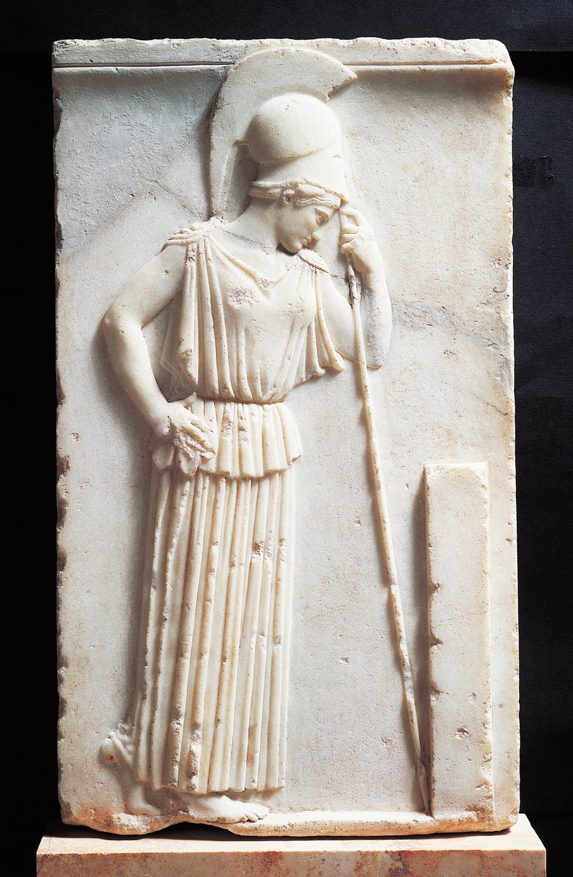 Bas-relief depicting mourning Athena standing in front of a stele by Greek