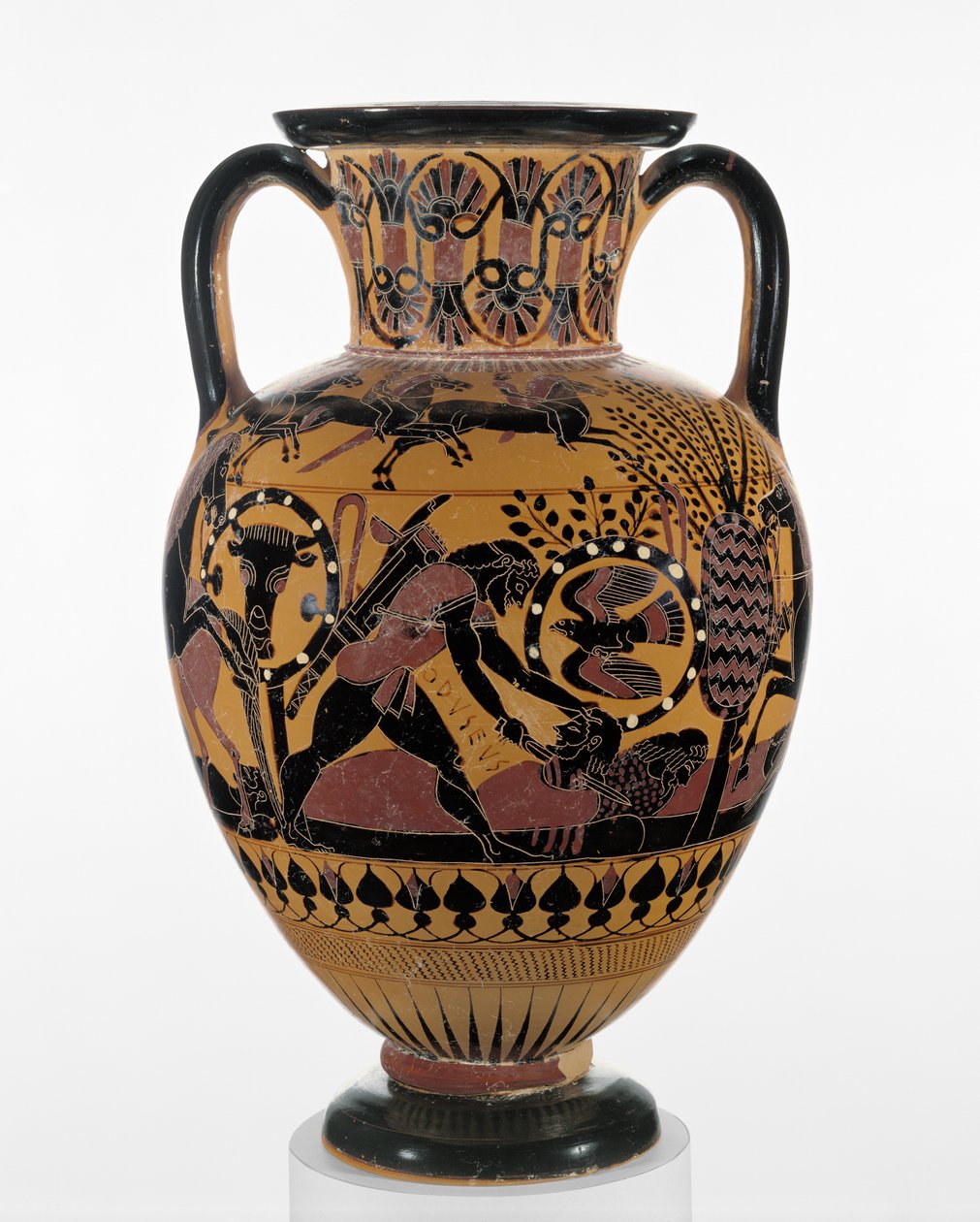 Chalcidian black-figure neck amphora with Odysseus killing a Thracian by Greek