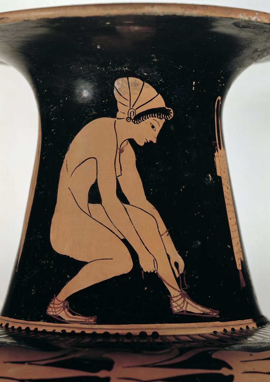 Crouching woman tying her sandal (detail) by Greek