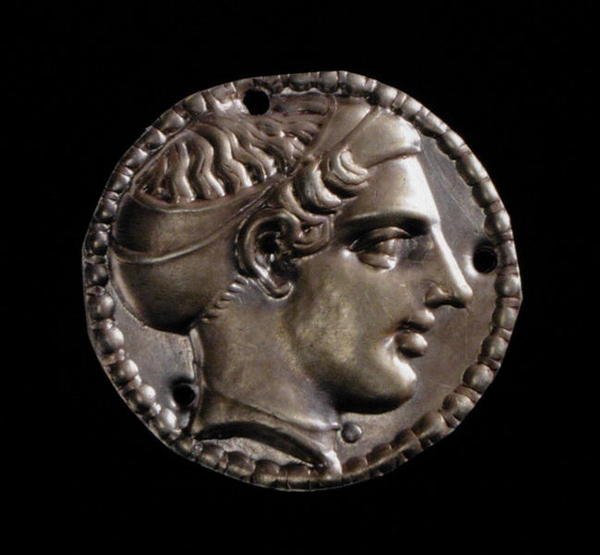 Gold applique female head wearing a sakos, from Kerch, 5th century by Greek