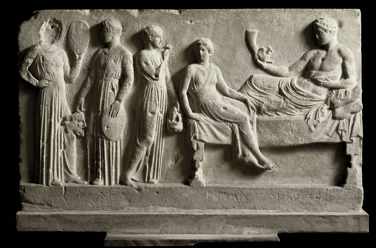 Greek Art: Votive Marble Relief Dedicated to Dionysos Bacchus by Greek