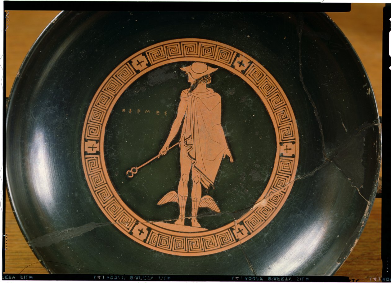 Greek red-figure cup, depicting the god Hermes by Greek