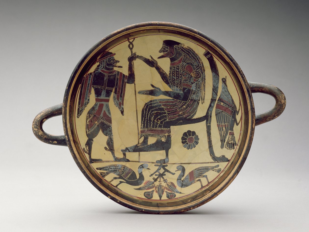 Laconian Kylix Cup Depicting Zeus and Hermes, c.550-530 BC by Greek
