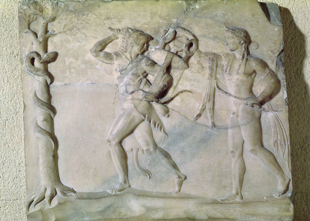 Tablet Depicting Hercules Carrying Off the Delphic Tripod in Front of Apollo by Greek