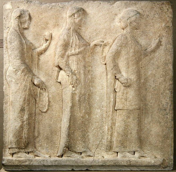 The Three Graces, relief from the Passage of the Theores, from Thasos, c.470 BC by Greek