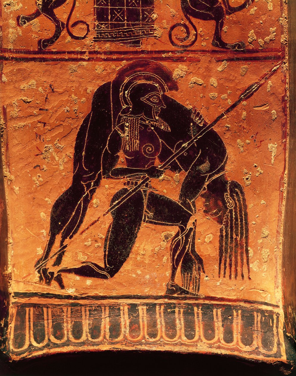Black-figure pottery, Francois vase, Attic volute krater, detail, Ajax Telamon carrying Achilles