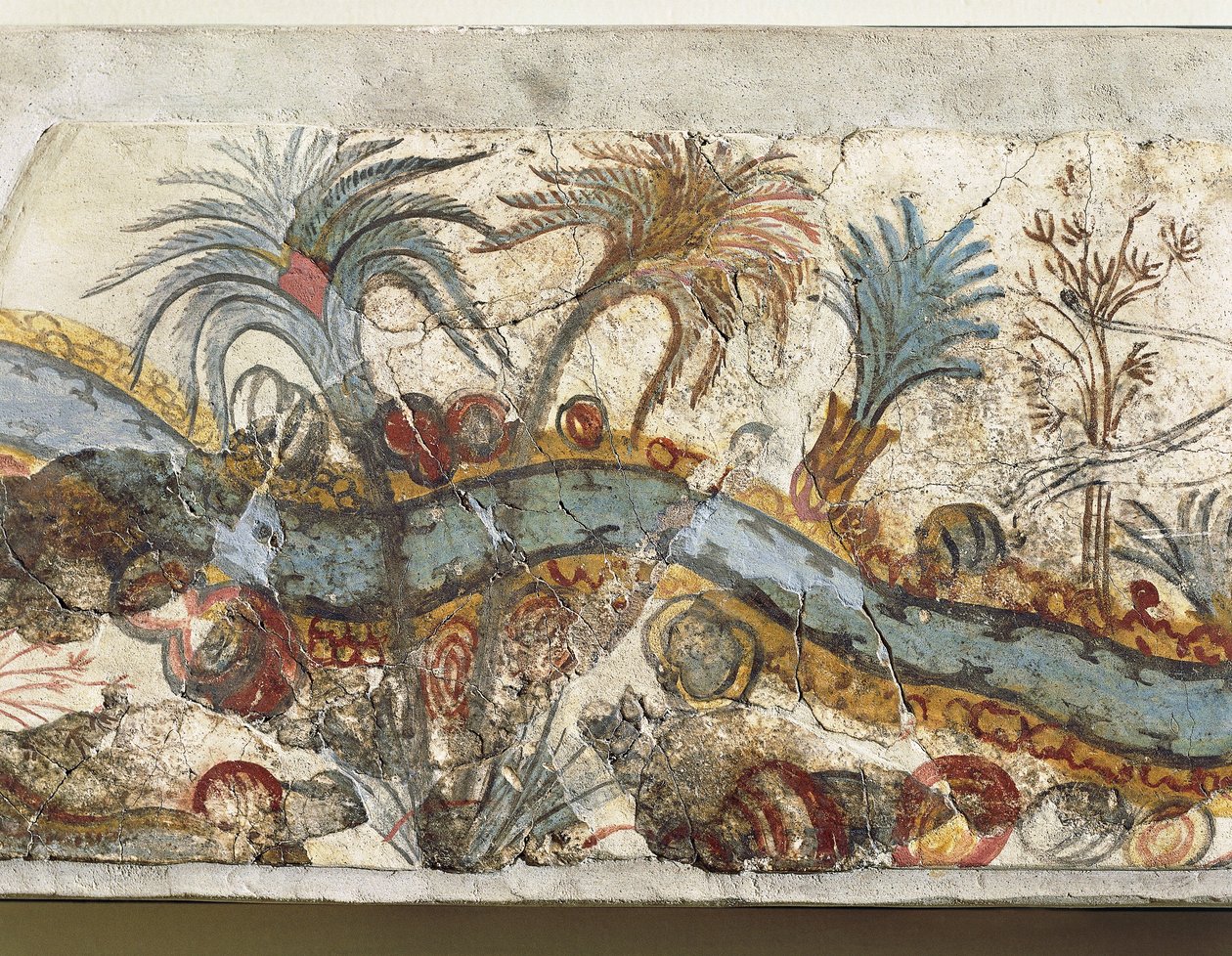 Fresco Depicting River Landscape, from Akrotiri, Thera Island, Santorini, Greece (detail) by Greek School