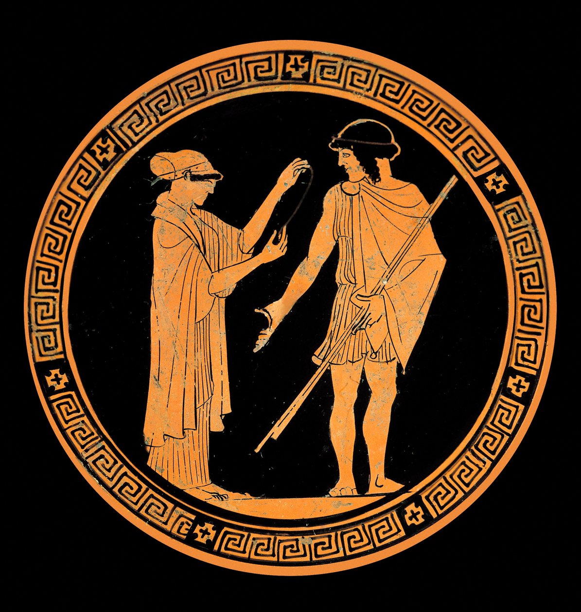 Gallant conversation, decoration of a ceramic with red figures, 5th century BC by Greek School