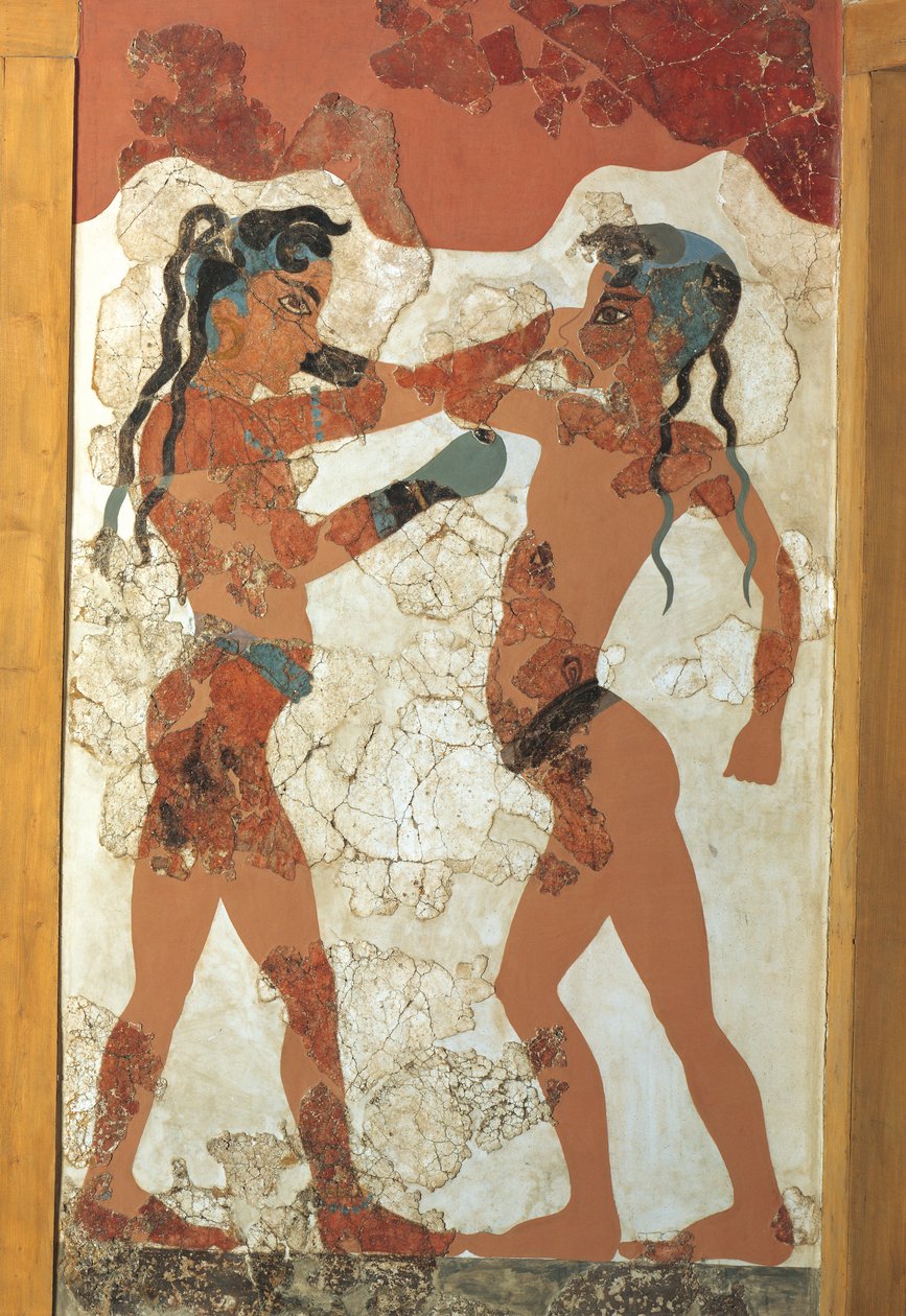 Greek civilization, Fresco depicting young boxers, From Akrotiri, Thera Island, Santorini, Greece by Greek School