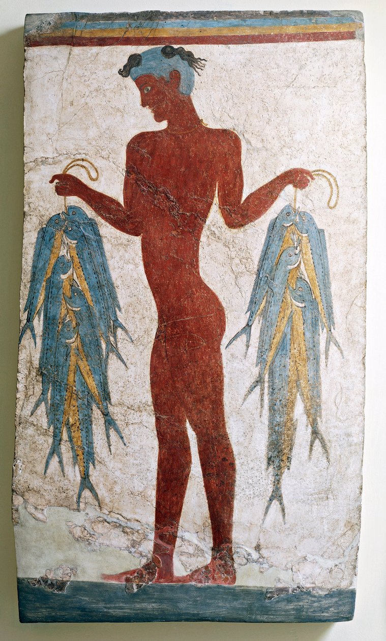 Greek civilization, fresco depicting fisherman, from Akrotiri, Thera, Santorini, Greece by Greek School