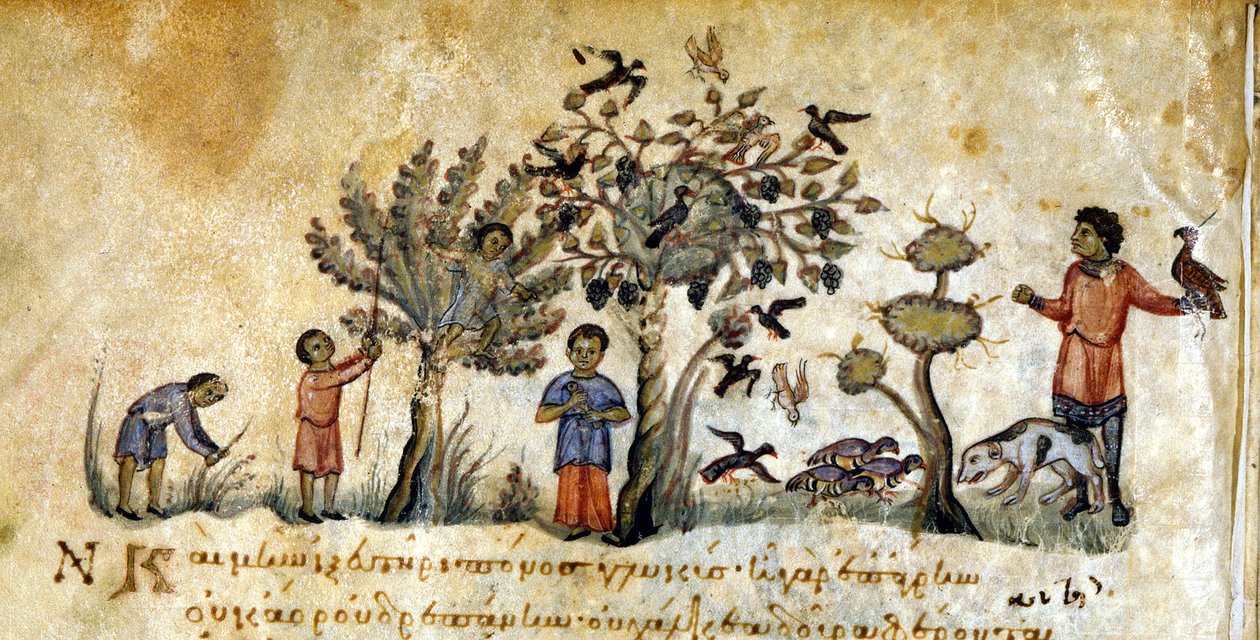 Hunting with Falcons to Capture Birds by Greek School