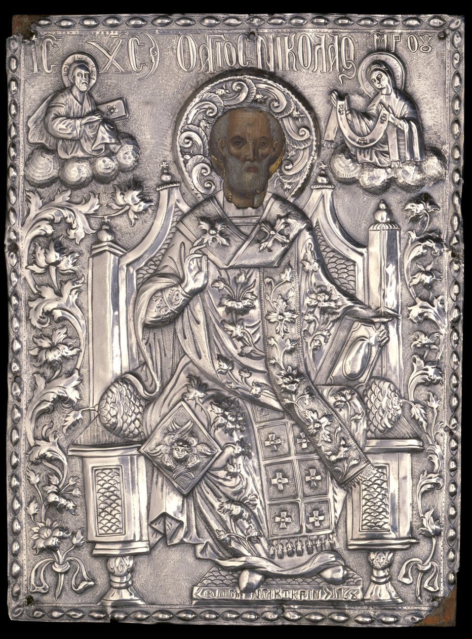Icon of St. Nicholas with Silver Casting by Greek School