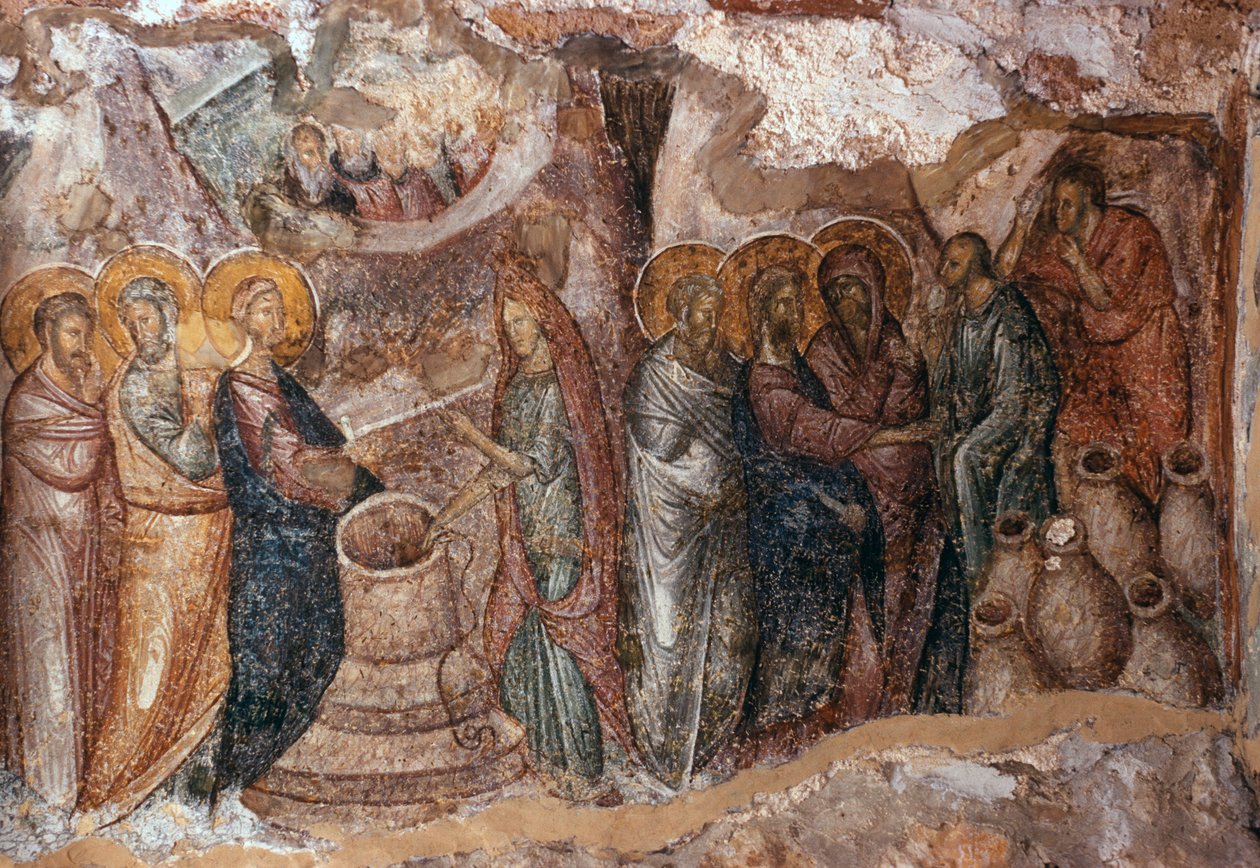 Marriage at Cana, Narthex Wall Painting, Afendiko Church, Brontochion Monastery by Greek School