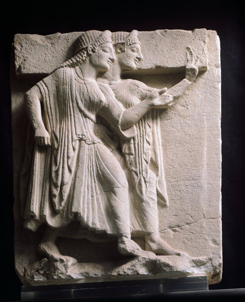 Metope depicting dancers, relief of ancient thesaurus, Campania, Italy 5th century BC by Greek School