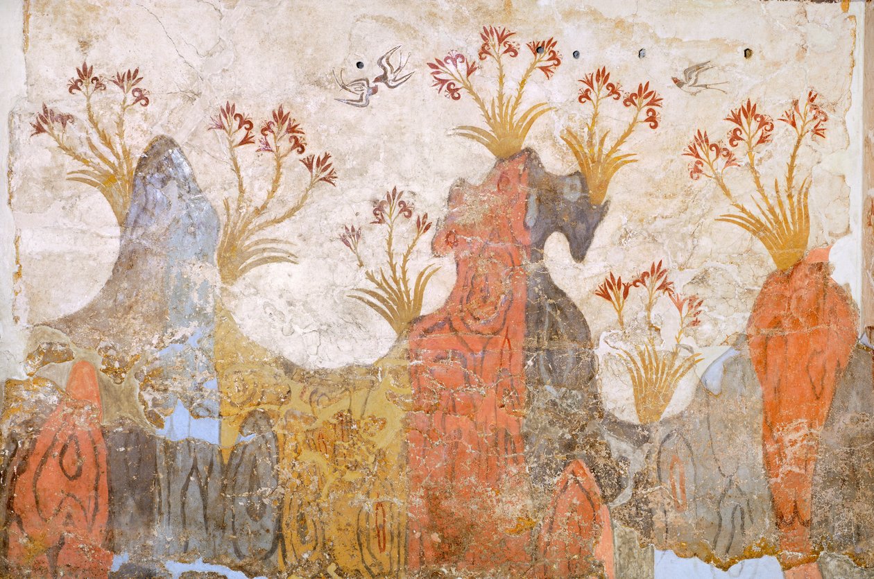 Room of lilies or spring, Akrotiri fresco, Thera, Greece, Minoan Civilization by Greek School