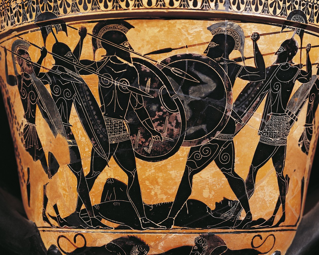 Greek Civilization, Black-Figure Pottery, Krater Depicting Fight for the Body of Patroclus, From Farsala, Greece by Greek School
