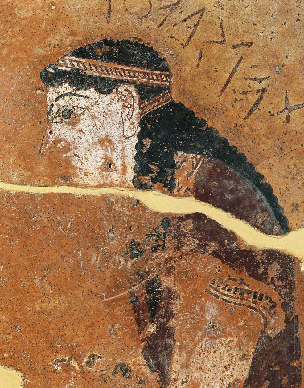 Painted Terracotta Metope Portraying Philomela, Daughter of Athenian King Pandion, from Temple of Apollo, Thermos, Greece by Greek School