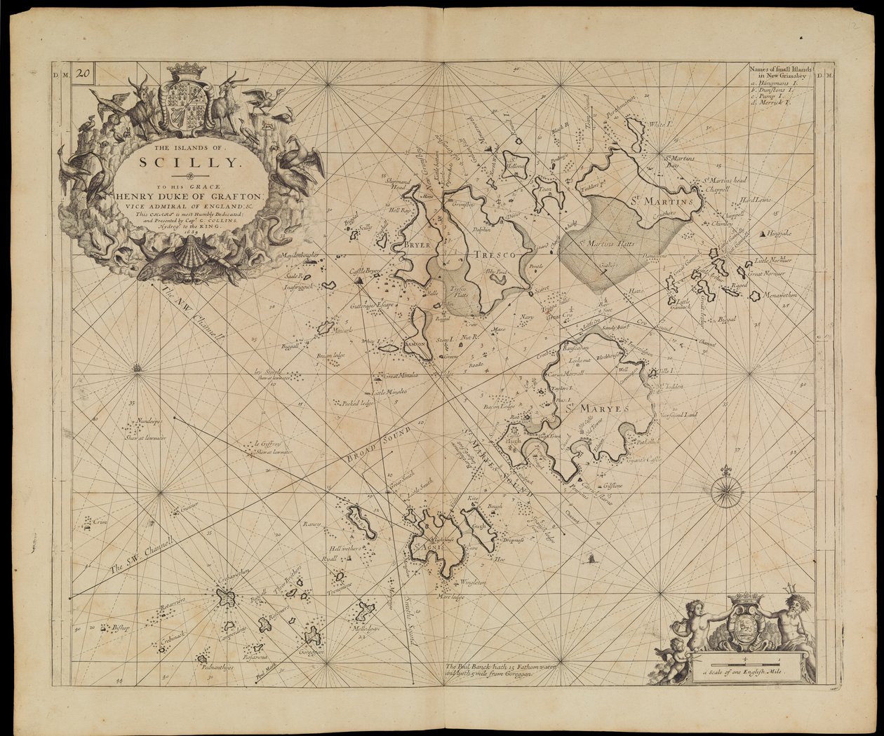Chart of Scilly Isles, c.1693 by Greenvile Collins