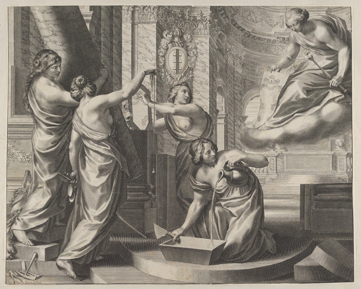Allegorical Composition with Figures Working According to an Architectural Plan by Gregoire Huret