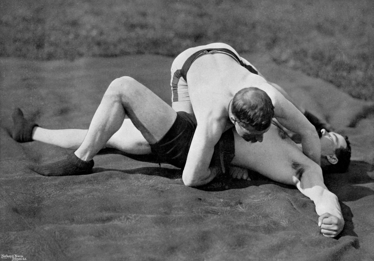 A good fall, wrestling display, Aldershot, Hampshire, 1896 by Gregory and Co