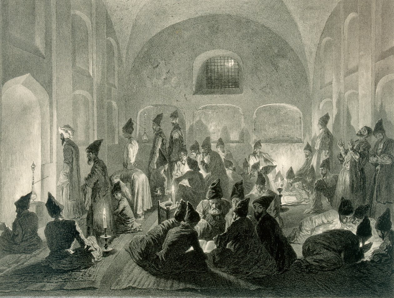 Persian Mosque at Yerevan, Armenia, a Night During Ramadan, plate 19 from a book on the Caucasus, engraved by Eugene Le Roux published by Alfred Leon Lemercier, Paris by Grigori Grigorevich Gagarin