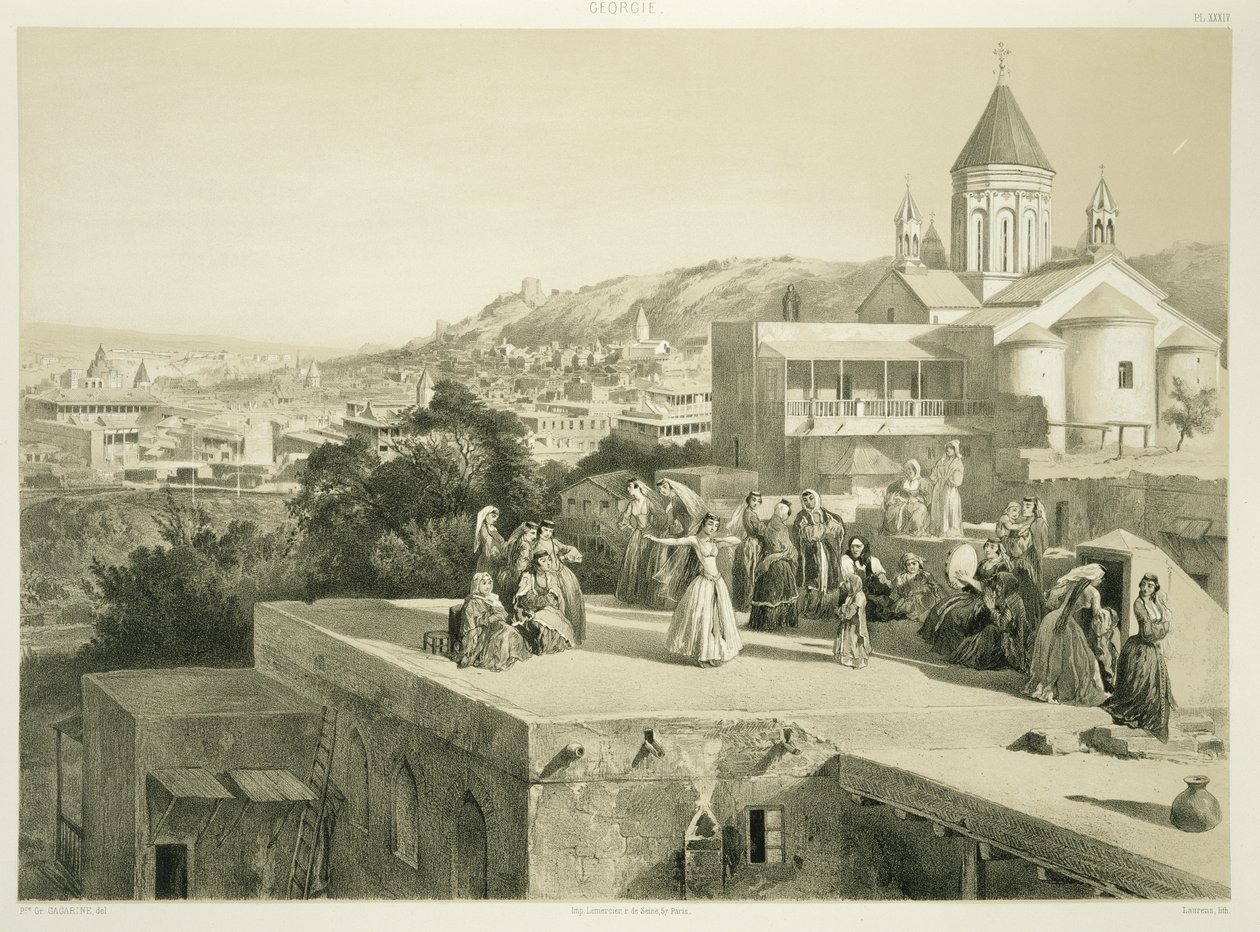 The Terraces of Tiflis, Georgia, plate 34 from a book on the Caucasus, engraved by Laurens, published by Alfred Leon Lemercier, Paris, 1847 by Grigori Grigorevich Gagarin
