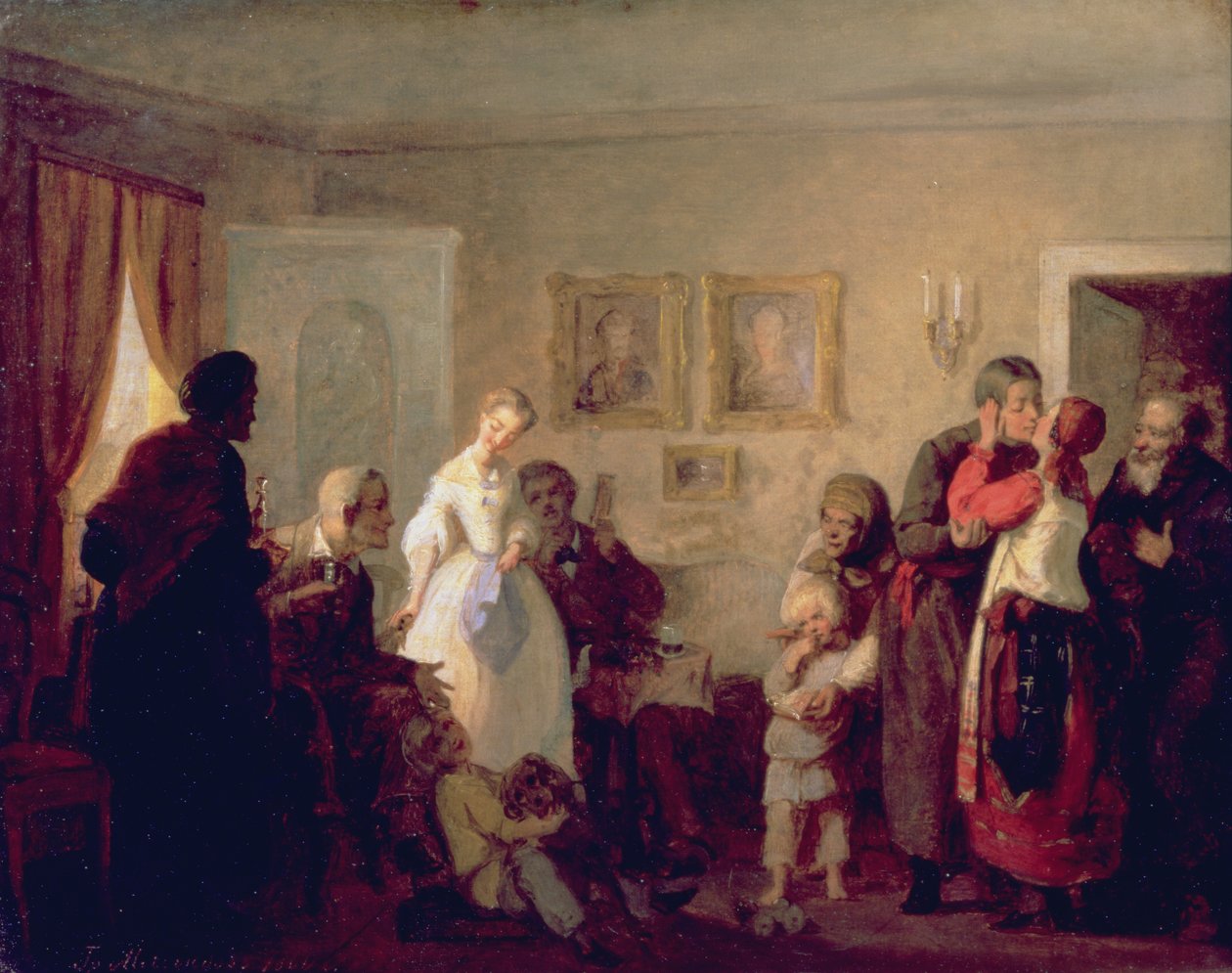 Congratulating the Newly-Weds in a Manor House, 1860 by Grigori Grigorievich Mjasoedov