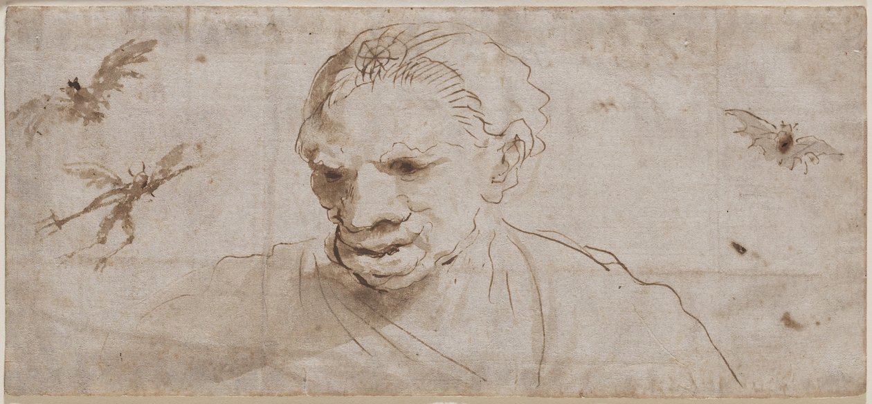 A Witch, Two Bats, and a Demon in Flight, Early 17th Century by Giovanni Francesco Barbieri
