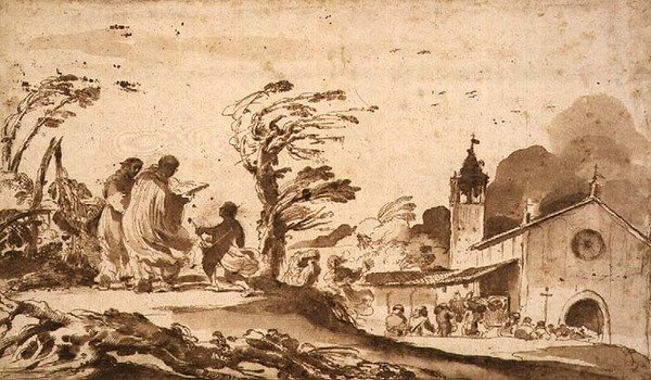 Landscape with a Funeral Procession by Guercino