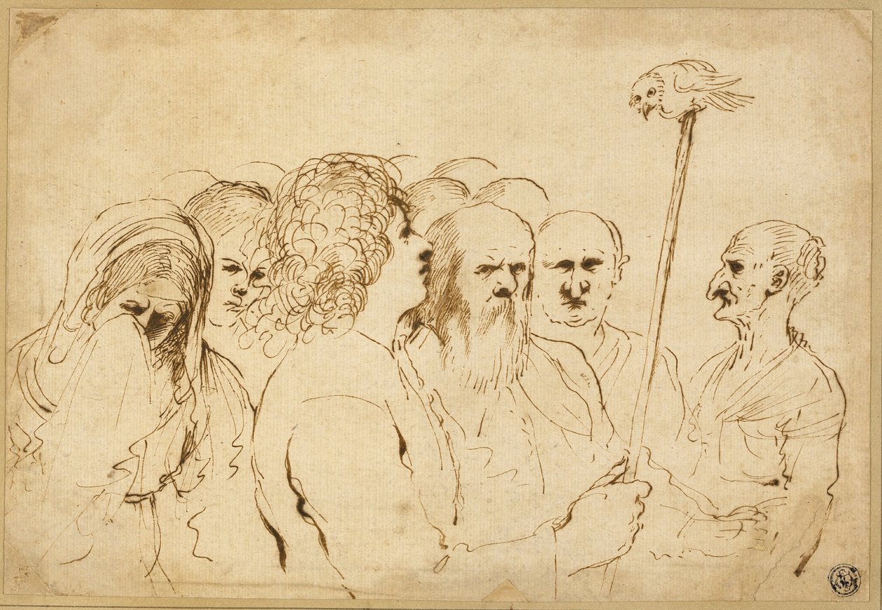 Group of Figures, with Owl on a Pole by Guercino