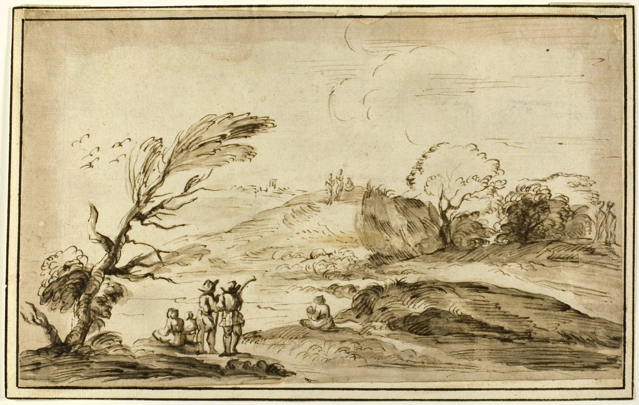 Two Groups of Figures in a Landscape by Guercino
