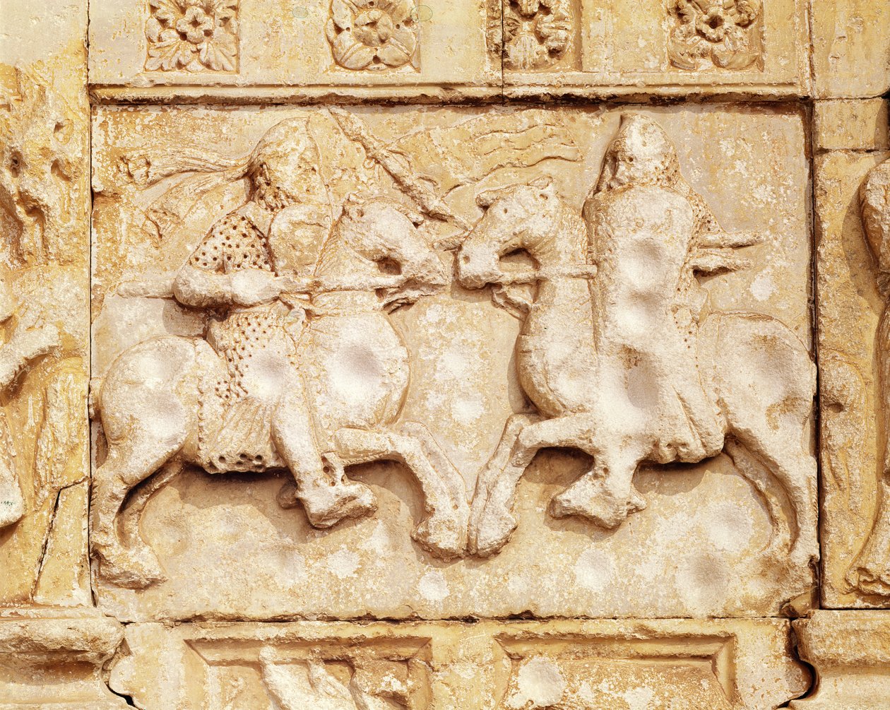 Two Knights in Combat, relief from the left of the main portal by Guglielmo