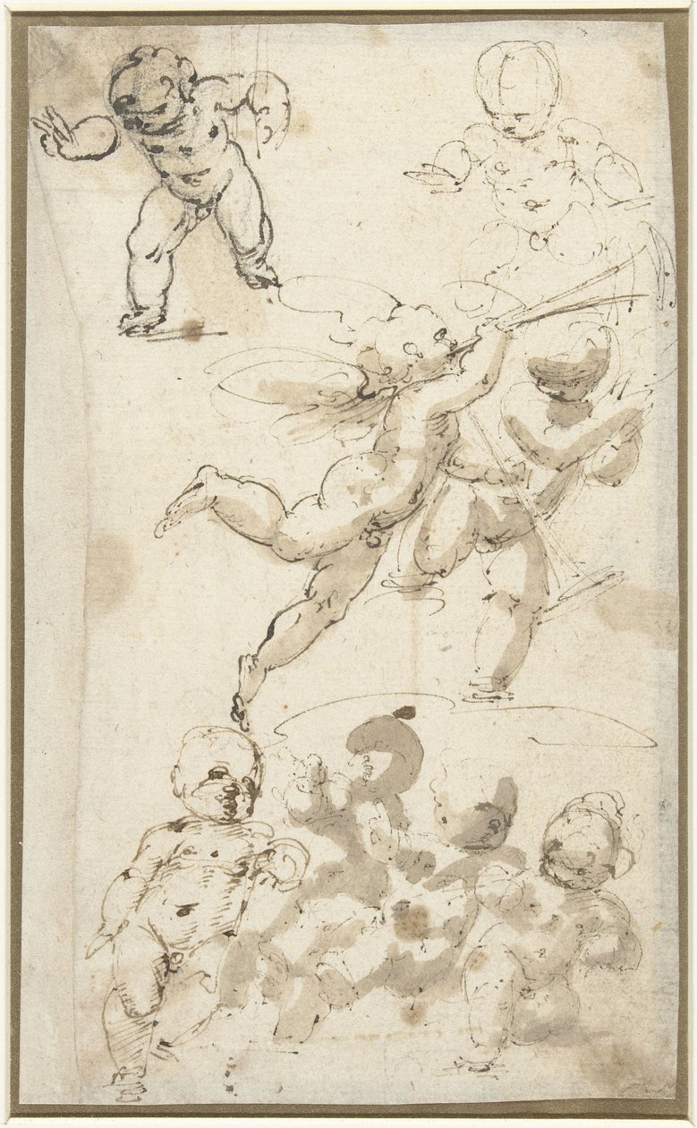 Putti and a Floating Angel by Guglielmo Caccia