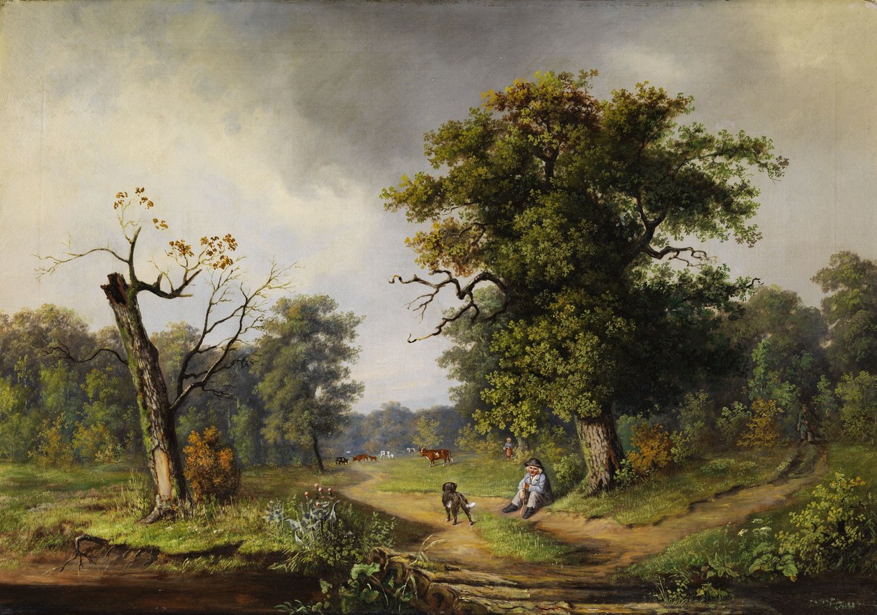 Cowherd Resting at the Edge of the Forest by Guido Hampe