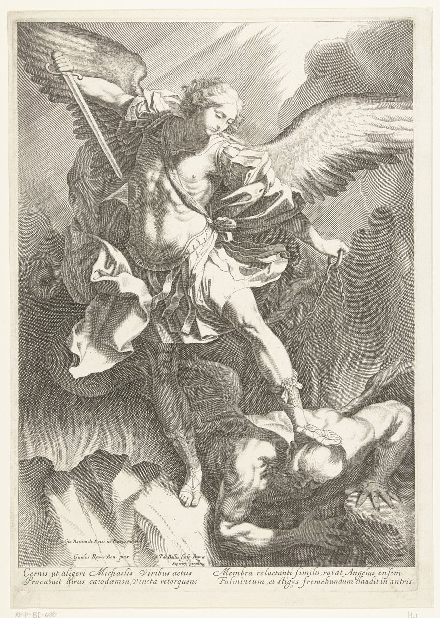 The Archangel St Michael defeating the Devil, engraved by Pieter de Bailliu by Guido Reni