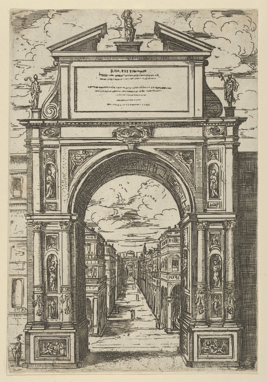Triumphal Arch Surmounted by a Statue Representing the City of Bologna, Buildings Seen Through by Guido Reni