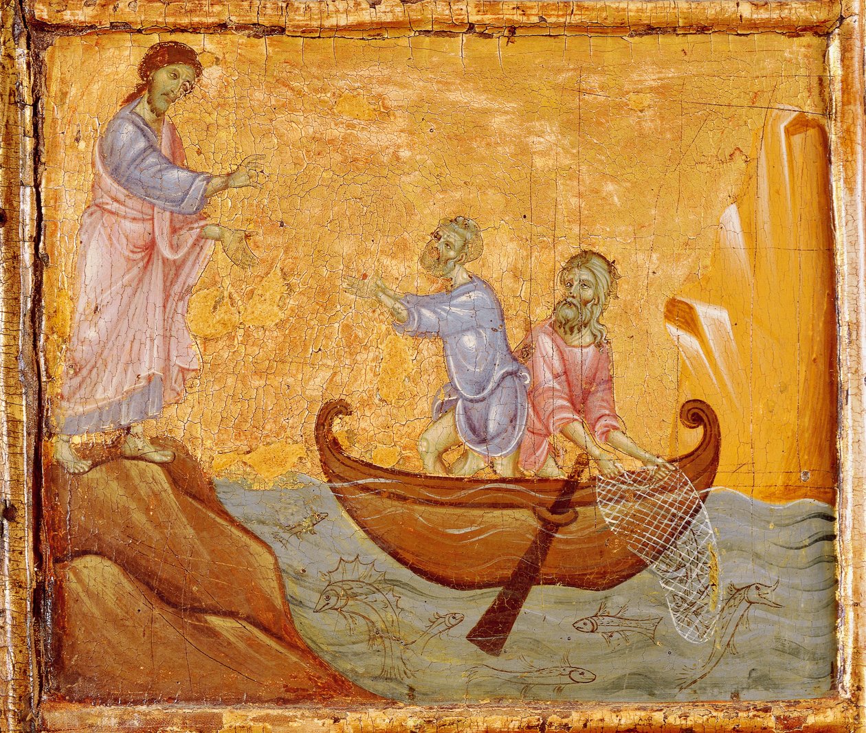 Miraculous Catch of Fish (detail) by Guido da Siena